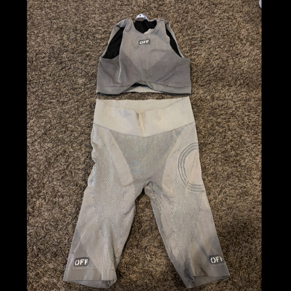 Off-White Seamless Sports Bra & High-Waisted Bermuda Shorts